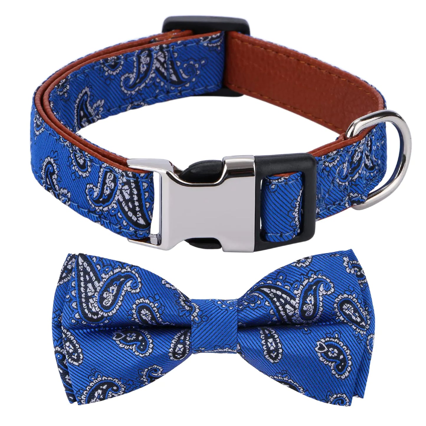 Blue Pattern Paisley with Bowtie Dog Collar